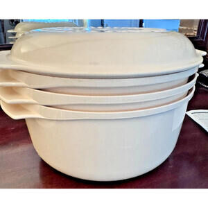 Tupperwave Microwave Stack Steamer/Cooker Almond 5 Pieces, w/ instructions